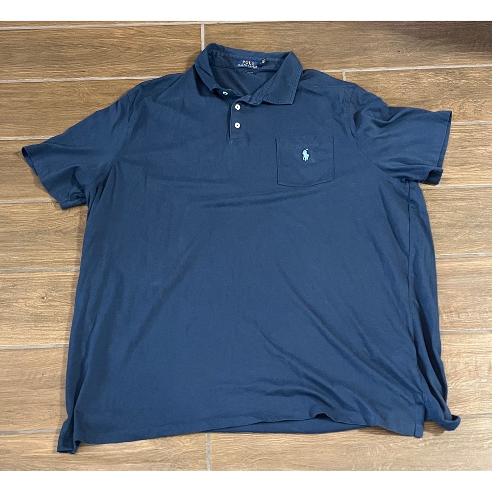 Polo Ralph Lauren Mens XXL Navy Blue Classic Fit Pocket Polo Shirt Short Sleeve
